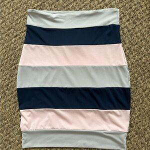 Striped Tube Skirt in Pink, Gray, and Navy